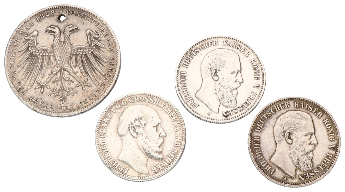 German States. Mixed. Lot (4) 2 Mark & 2 Gulden. Average VF
