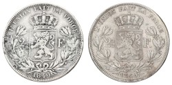 Belgium. Leopold I. Lot (2) 2½ Francs. 1849. Average VF