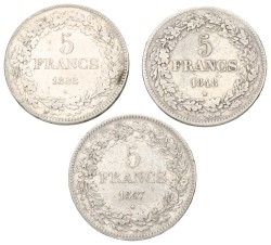 Belgium. Leopold I. Lot (3) 5 Francs. Average VF