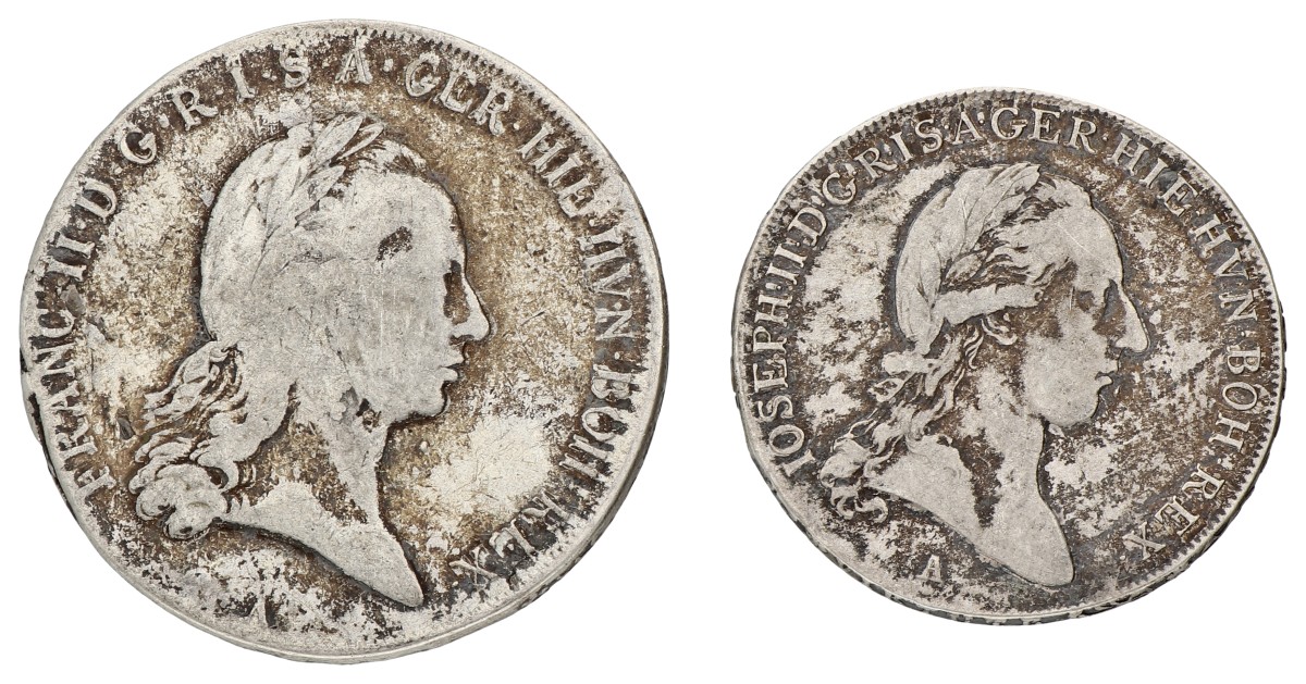 Belgium. Francis II & Joseph II. Lot (2) ½ & 1 Kronenthaler. 1789 & 1794. Average F