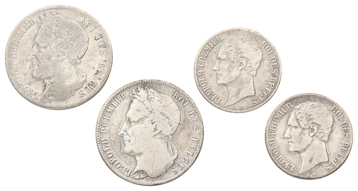 Belgium. Leopold I. Lot (4) 20 Cents & ½ Franc. Average VF