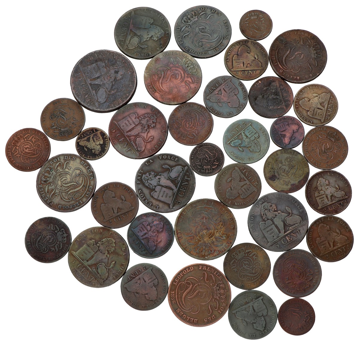 Belgium. Leopold I. Lot (36) 1, 2, 5 & 10 Cent. Average VF