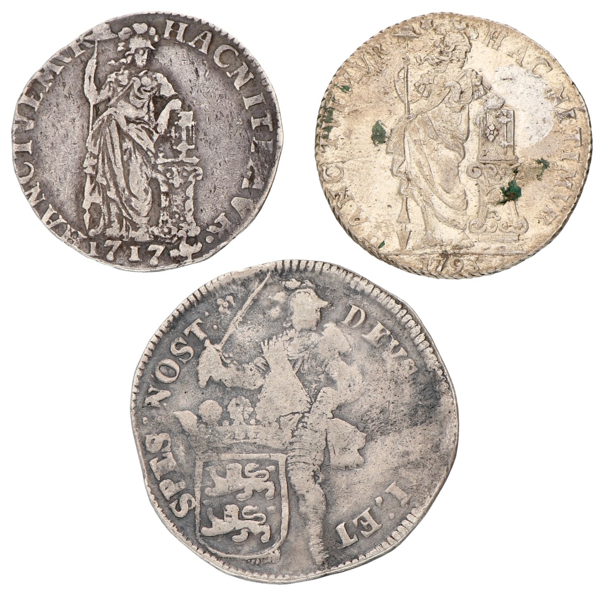 Lot (3) Gulden & Daalder. 1686, 1717 & 1793. Average VF