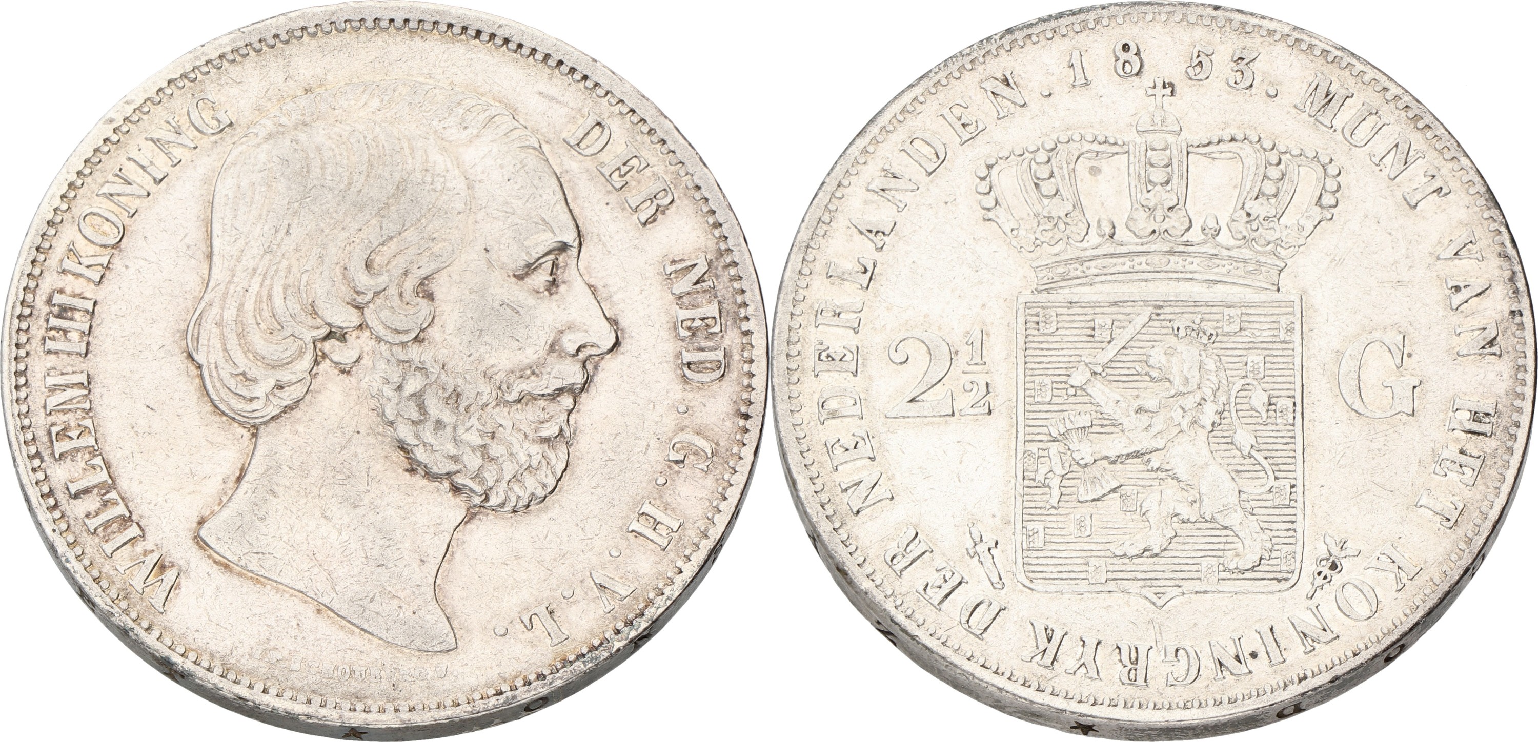 2½ Gulden. Willem III. 1853/52. VF