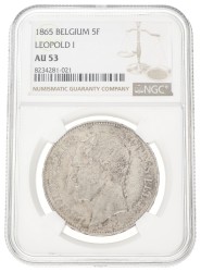 Belgium. Leopold I. 5 Francs. 1865. AU 53