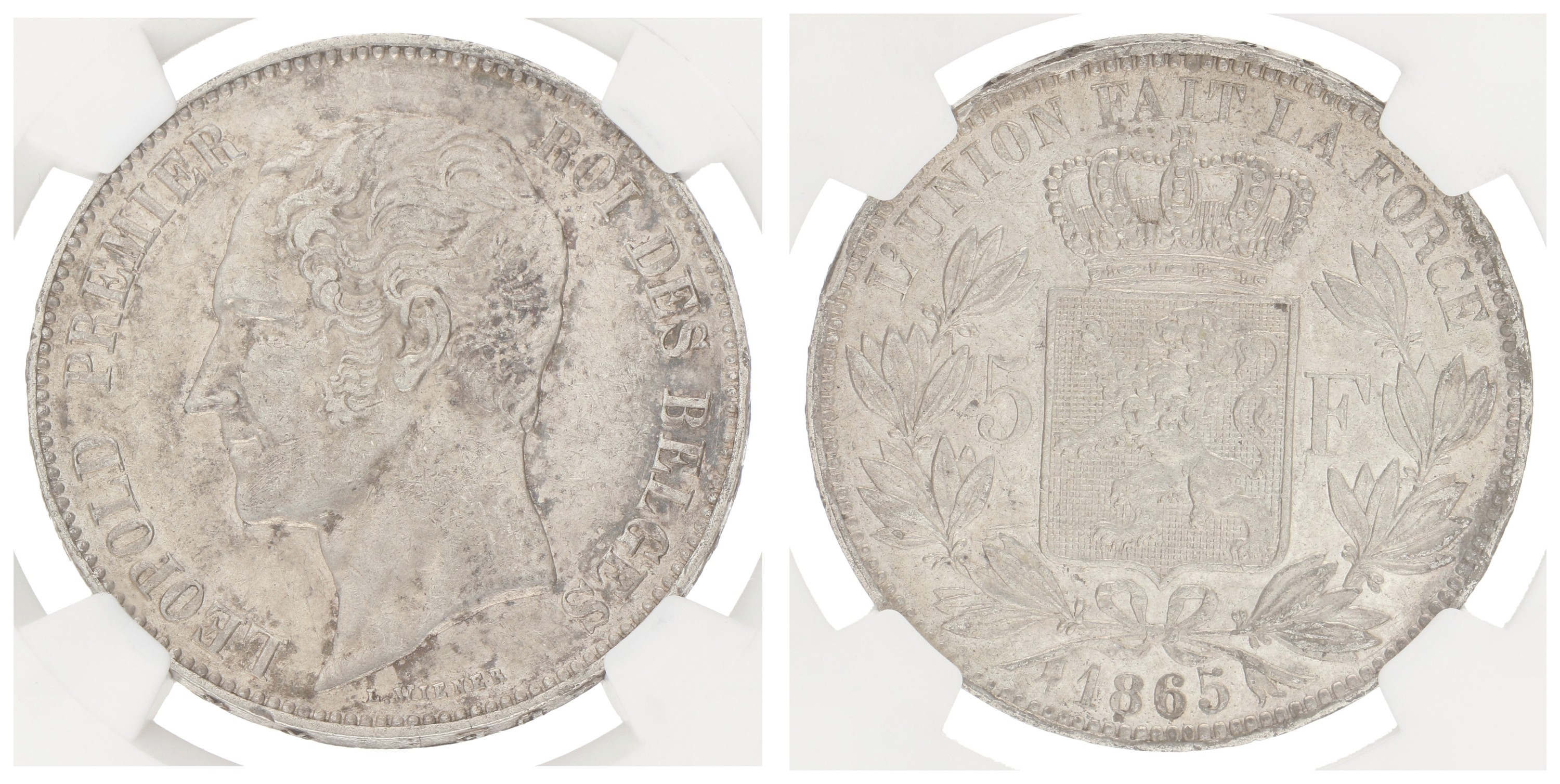 Belgium. Leopold I. 5 Francs. 1865. AU 53