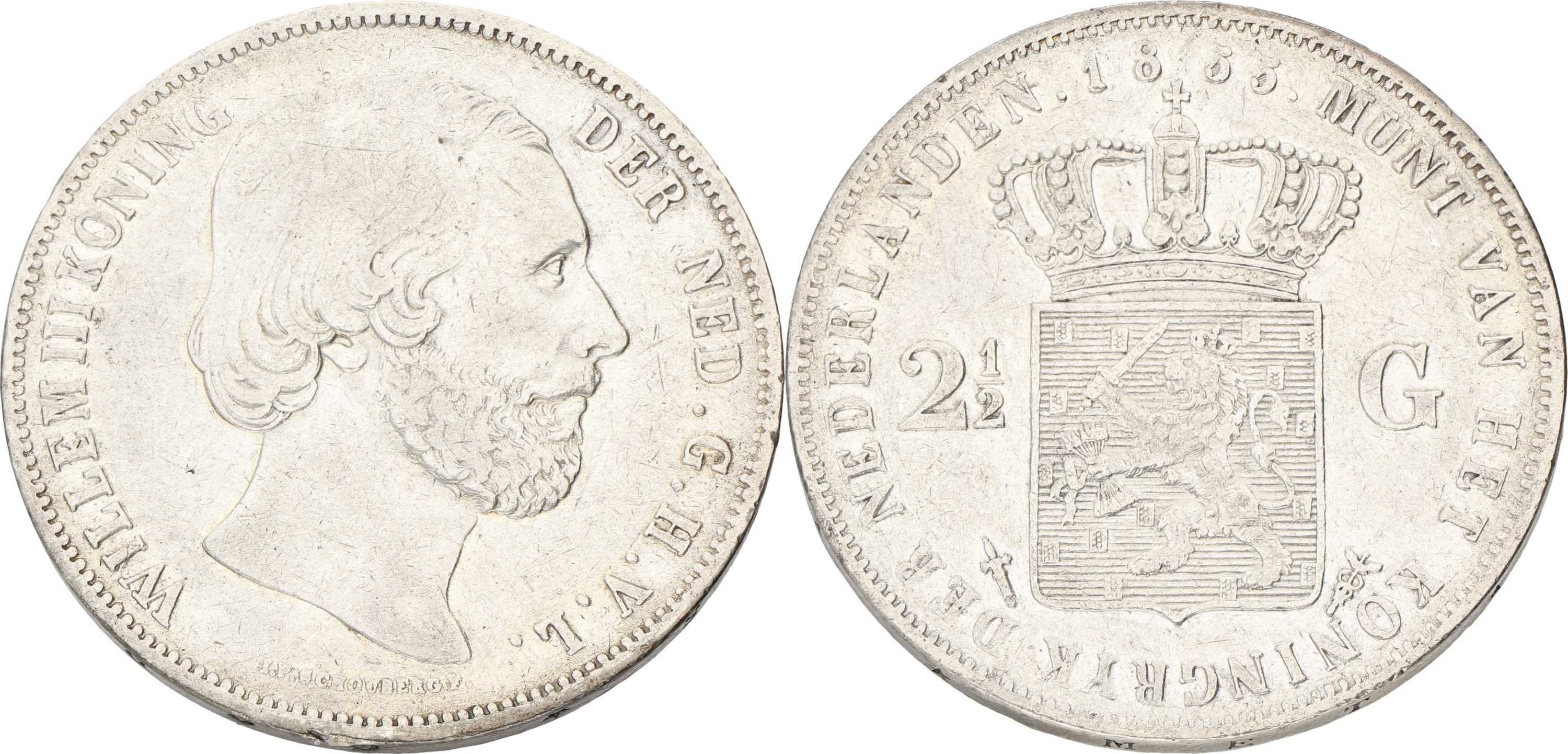 2½ Gulden. Willem III. 1855. VF