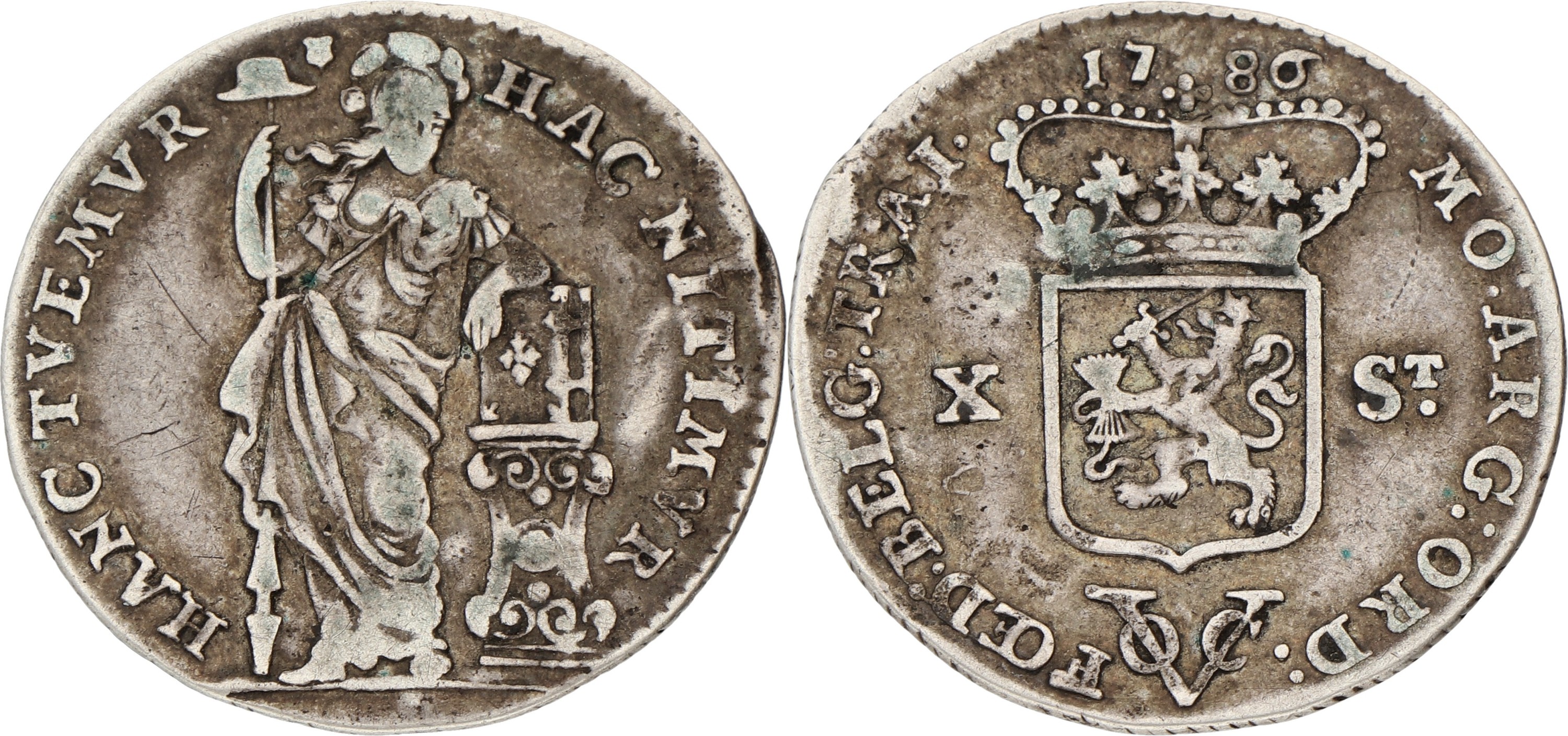 Halve generaliteitsgulden van X stuiver. V.O.C. (Utrecht). 1786. F +