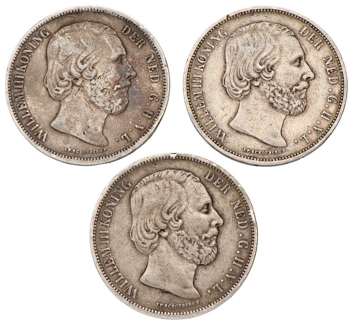 Lot (3) 2½ Gulden. Willem III. Average VF