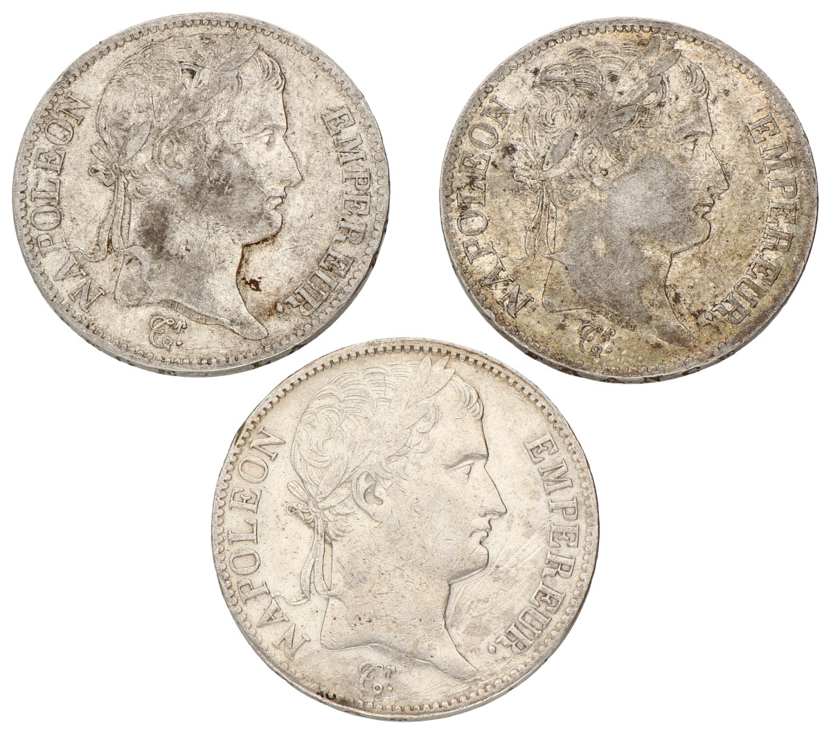 France. Napoleon. Lot (3) 5 Francs. Average VF