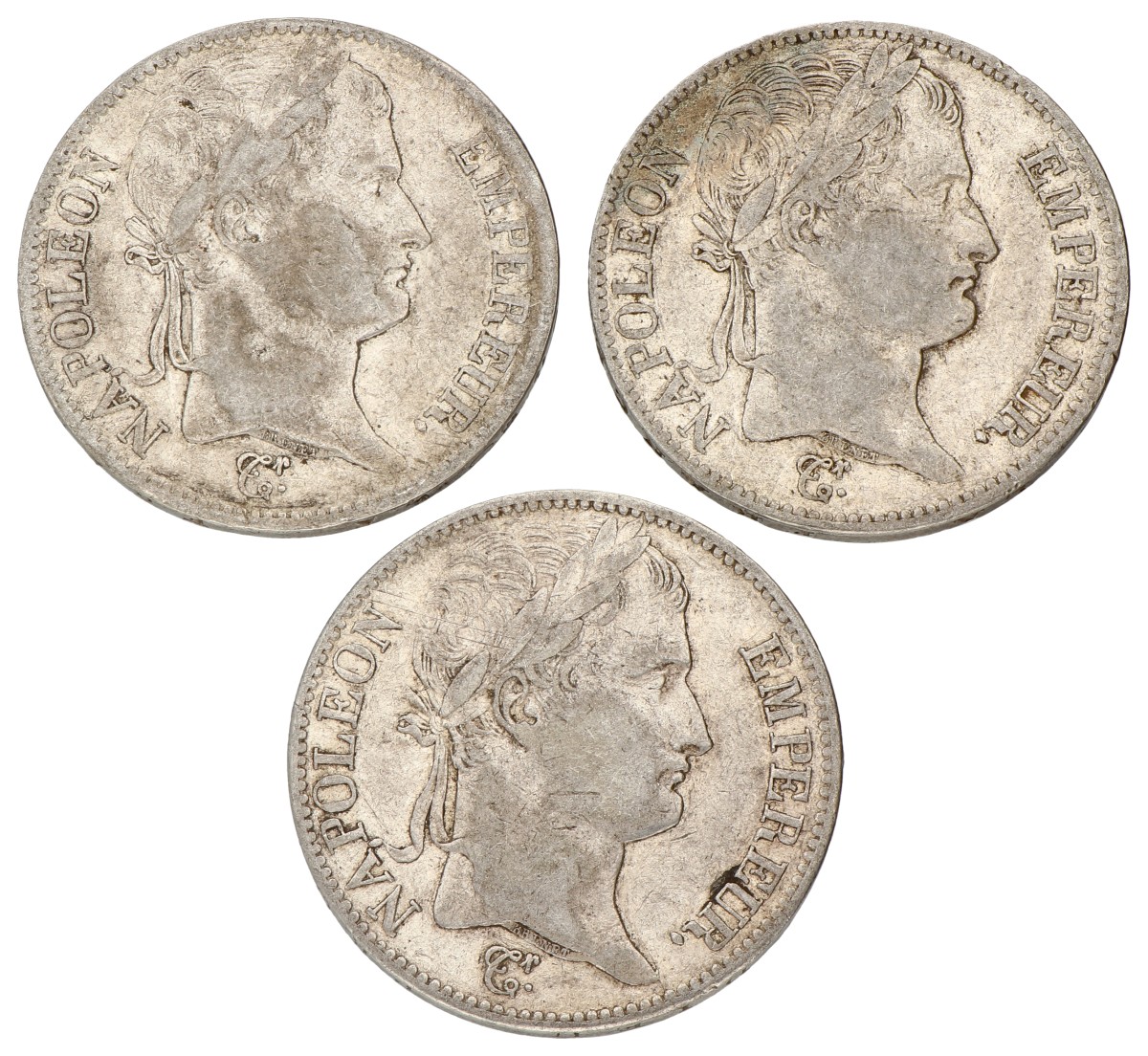 Goudwisselkantoor auction: France. Napoleon I. Lot (3) 5 Francs. 1811 A & W. Average VF