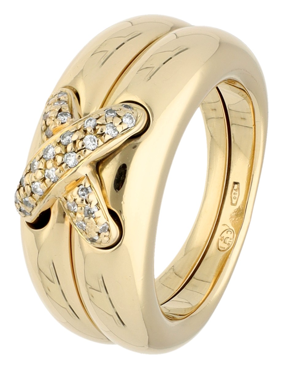 Chaumet 18K geelgouden Diamond Cross Liens ring