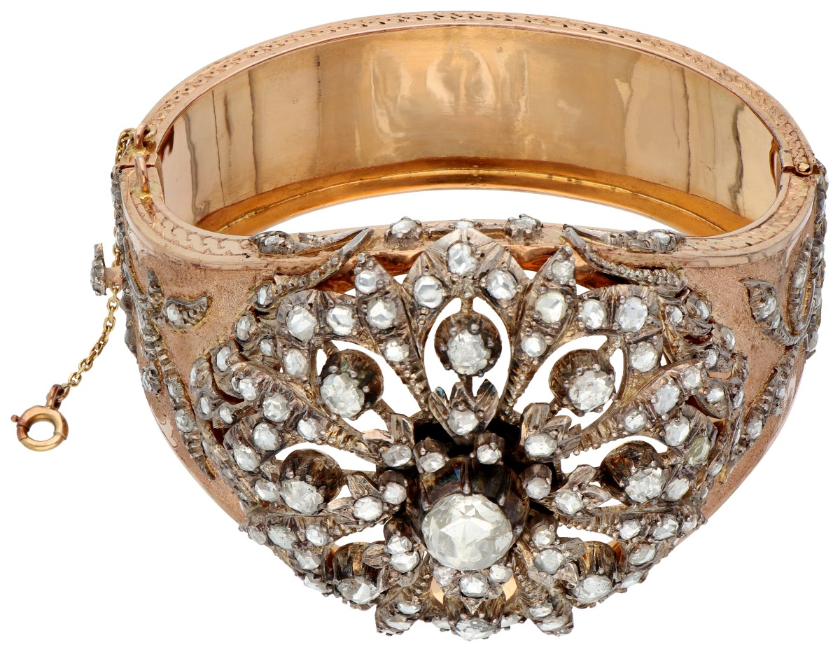 18K geelgouden antieke bangle bezet met diamant