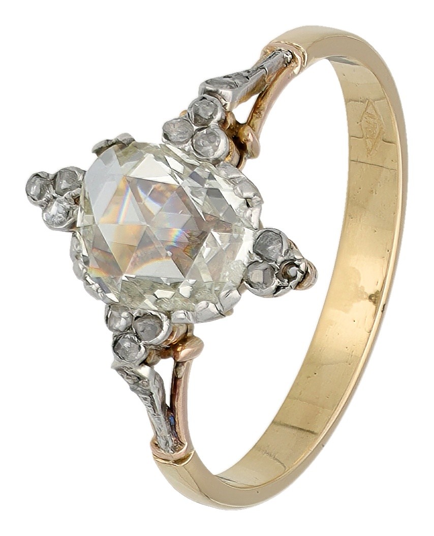 18K geelgouden antieke ring bezet met diamant