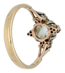 18K geelgouden antieke ring bezet met diamant