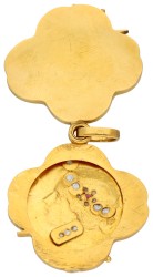14K geelgouden Art Nouveau schuifmedaillon bezet met diamant