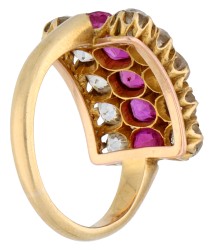 18K geelgouden ring bezet met diamant en robijn