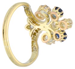 14K geelgouden ring bezet met diamant en saffier