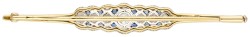 Gouden- platina broche bezet met diamanten en saffier