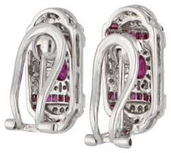 14K witgouden Art Deco oorstekers/clips robijnen en diamant 