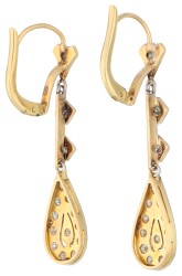 14K geelgouden Art  Deco oorhangers bezet met ca. 0.30 ct. diamanten