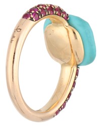 Pomellato 18K roségouden Capri ring met robijn en turquoise