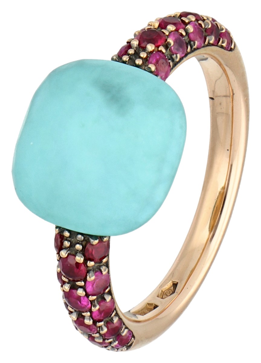 Pomellato 18K roségouden Capri ring met robijn en turquoise