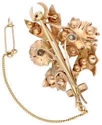 14K roségouden bloemen broche met diamanten
