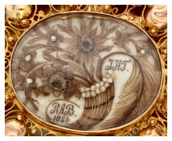 14K geelgouden antieke herinneringsbroche uit 1856.