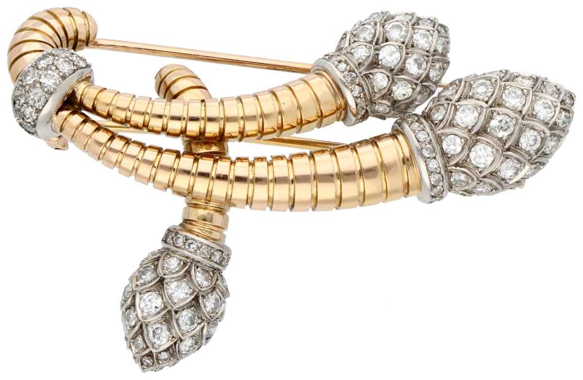 18K geelgouden broche bezet met ca. 4 ct. diamant