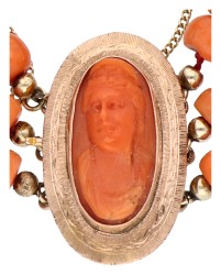 14K geelgouden drie-rijige armband bloedkoraal