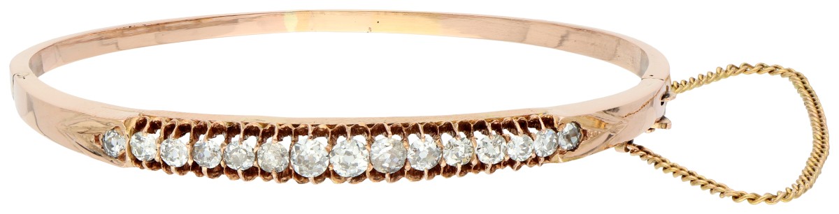14K roségouden antieke bangle bezet met ca. 0.98 ct. Old mine diamanten