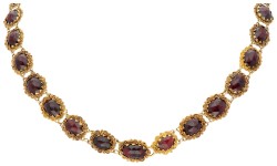 14K geelgouden antiek collier bezet met granaat