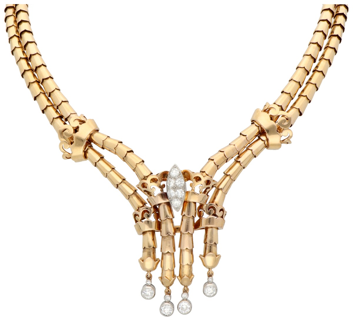 18K geelgouden collier bezet met ca. 1.30 ct. diamanten