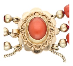 14K Geelgouden drie-rijige bloedkoralen armband 