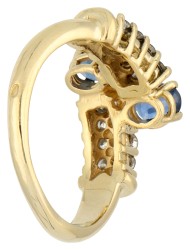 18K geelgouden toi et moi ring bezet met saffieren en diamanten