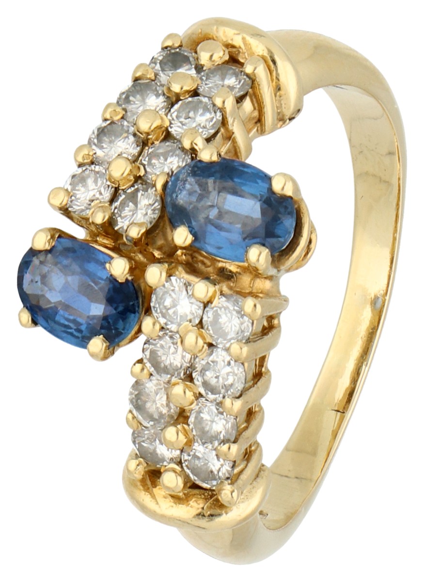 18K geelgouden toi et moi ring bezet met saffieren en diamanten
