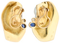 18K geelgouden oorstekers bezet met diamant, parel, en saffier