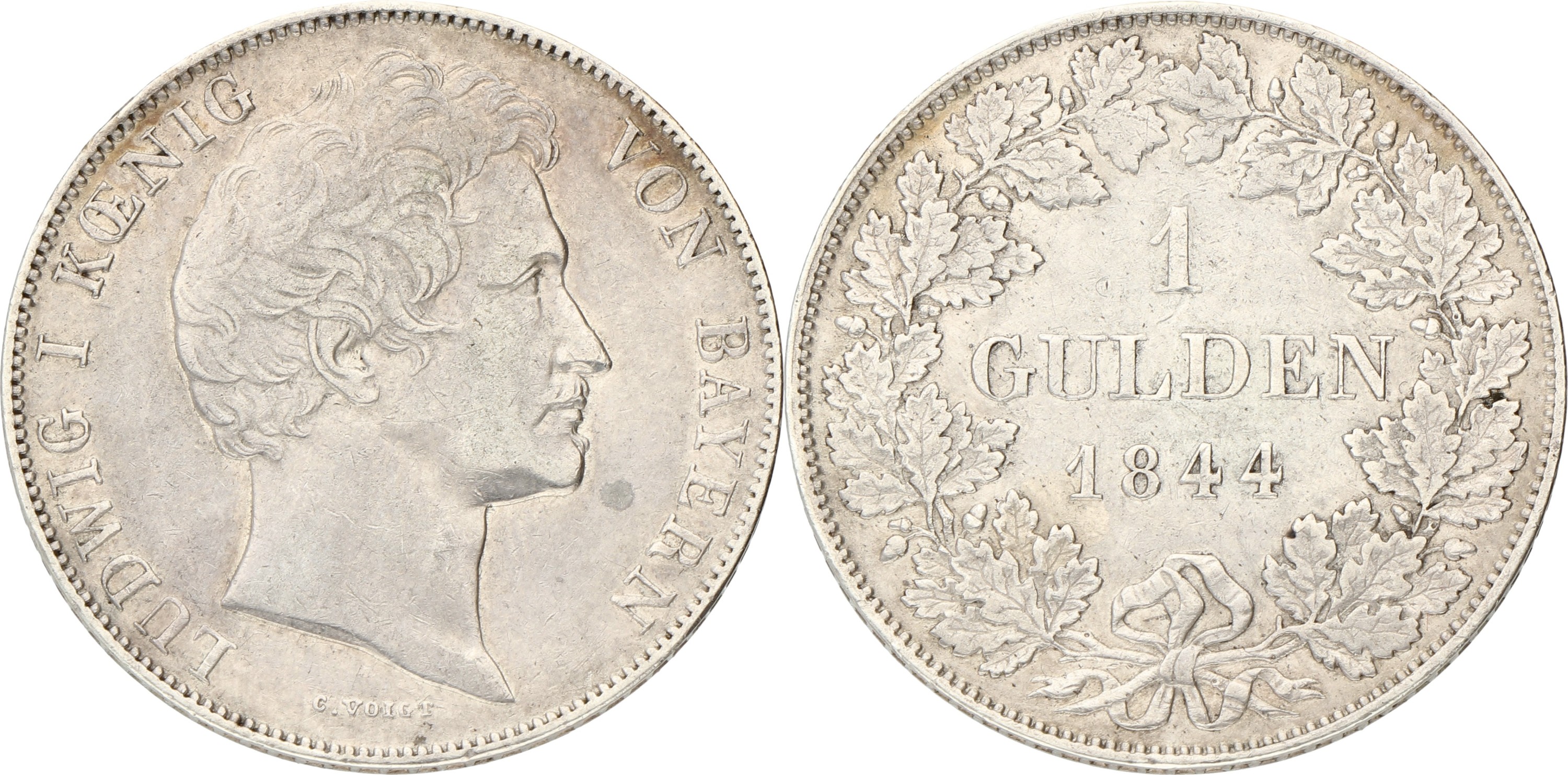 German states. Bavaria. Ludwig I. 1 Gulden. 1844. XF -.