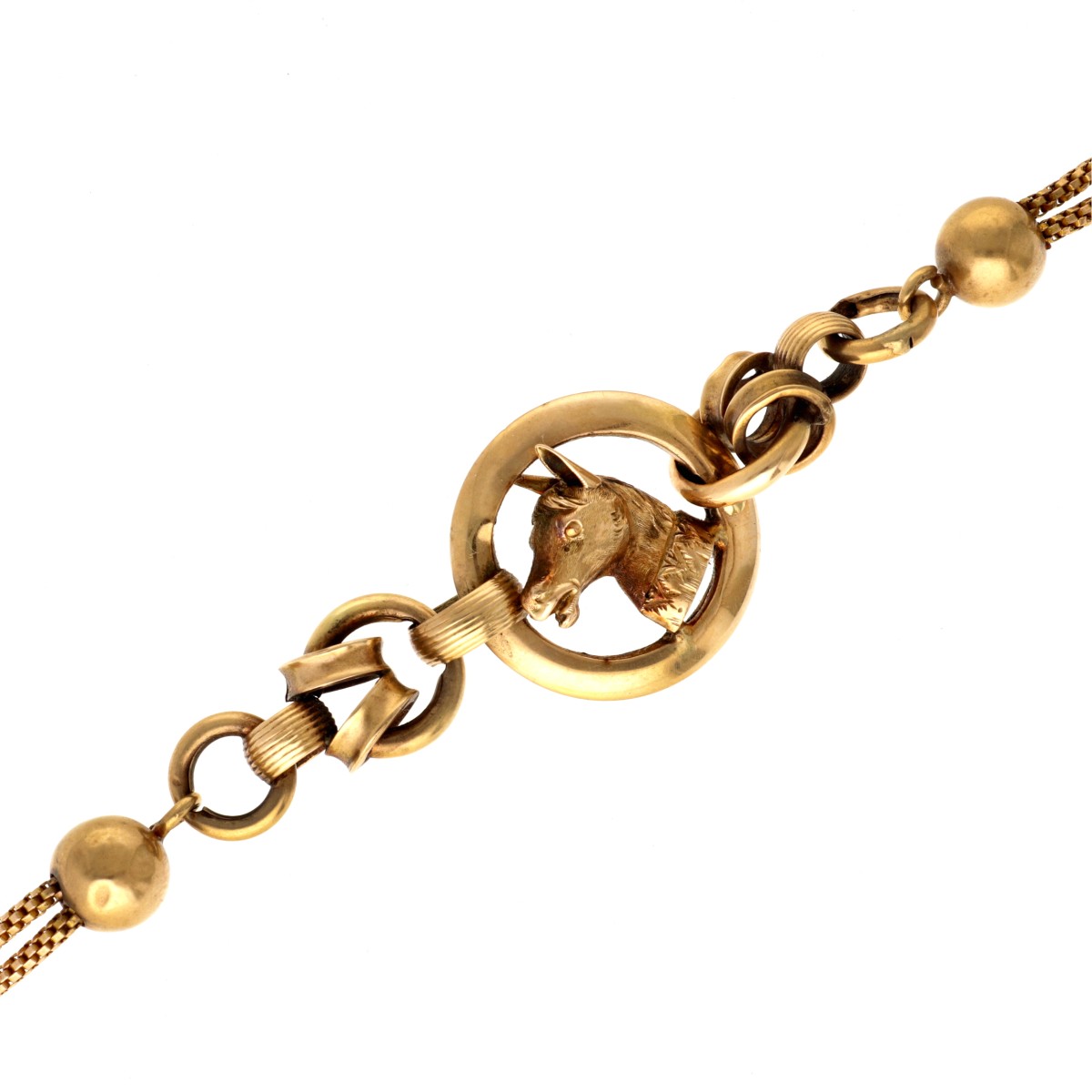 Zakhorloge ketting 14K. met paardenkop