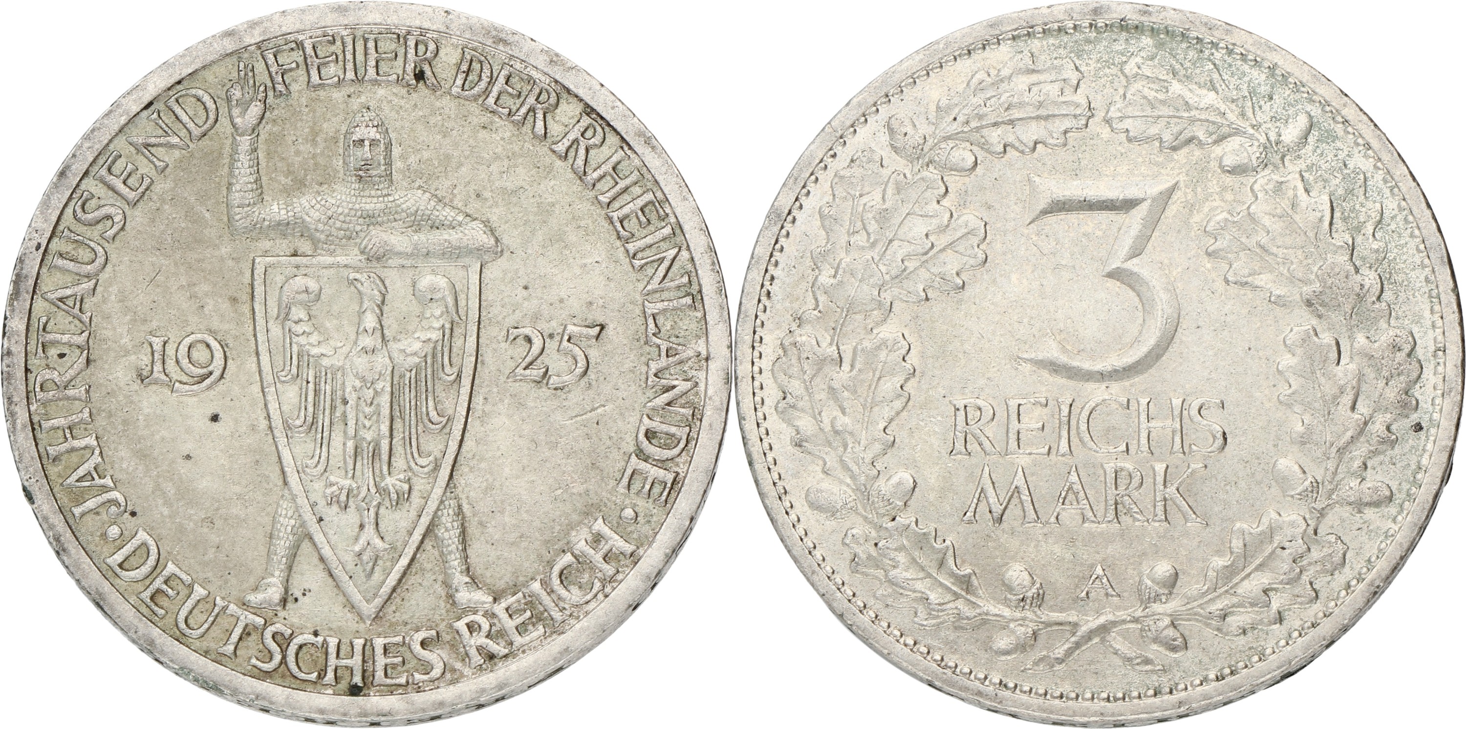 Germany. Weimar republic. 3 Mark - Rhineland. 1925 A. AUnc