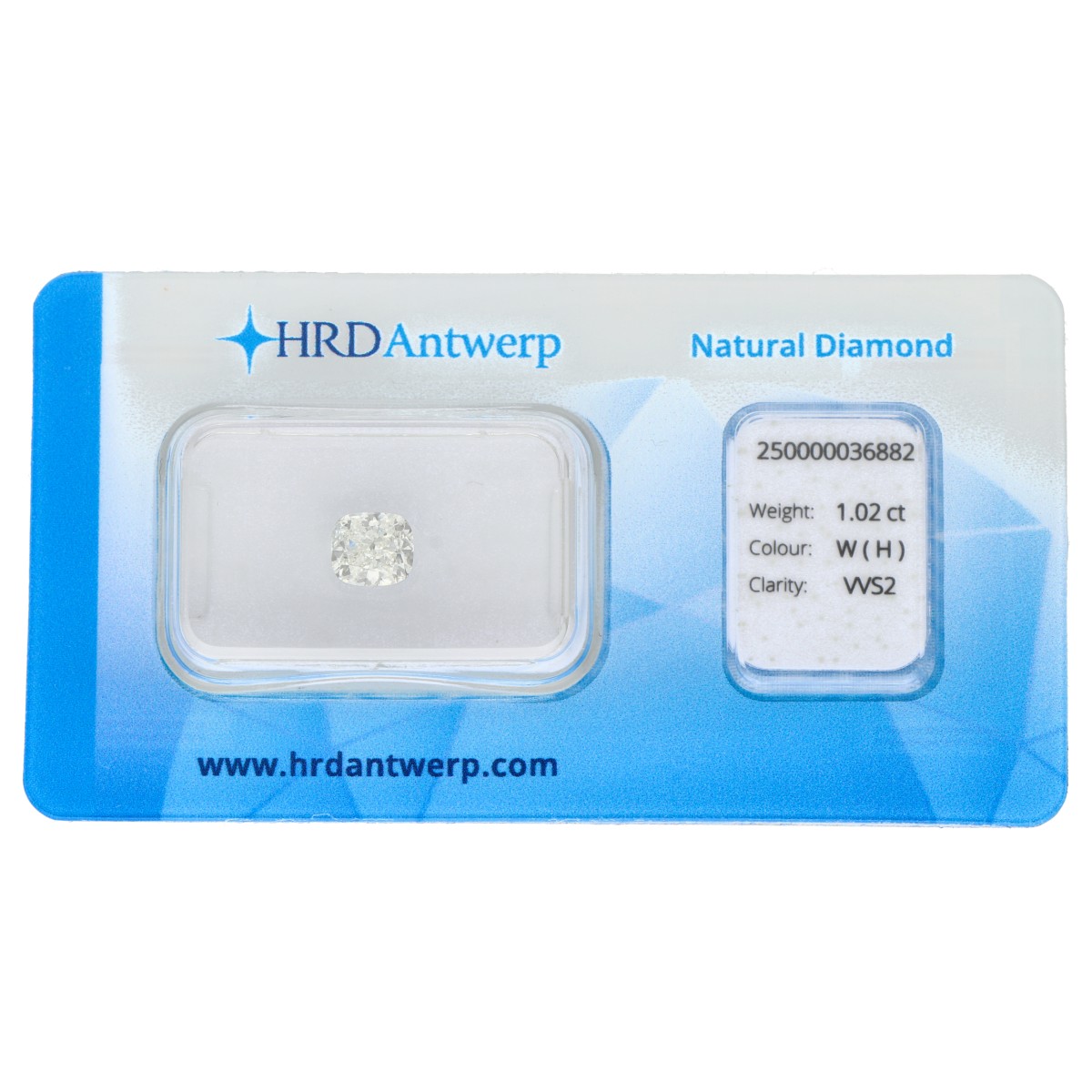 1.02 ct. Cushion HRD certified natural diamond