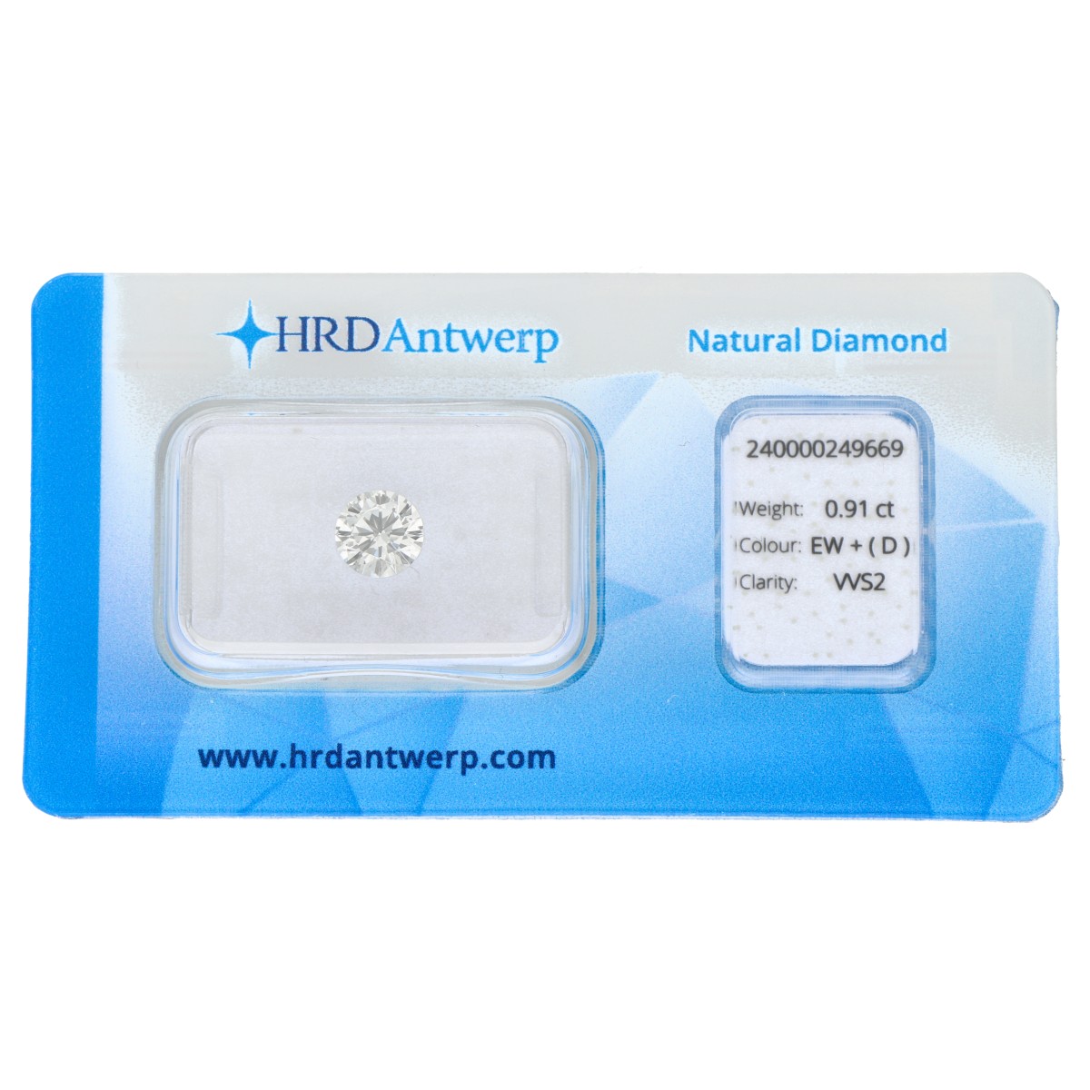 0.91 ct. Round Brilliant HRD certified natural diamond