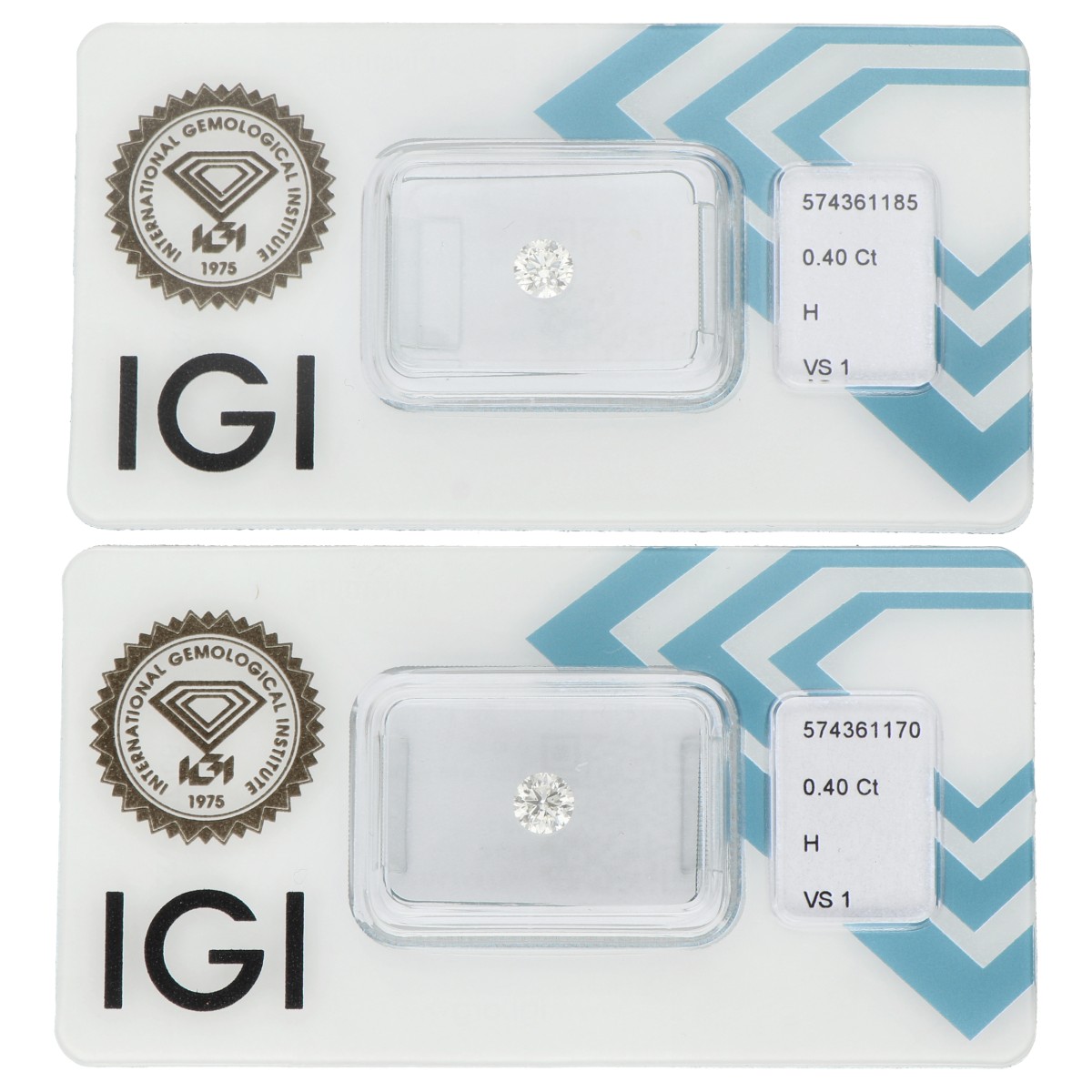 2x 0.40 ct. Round Brilliant IGI certified natural diamonds
