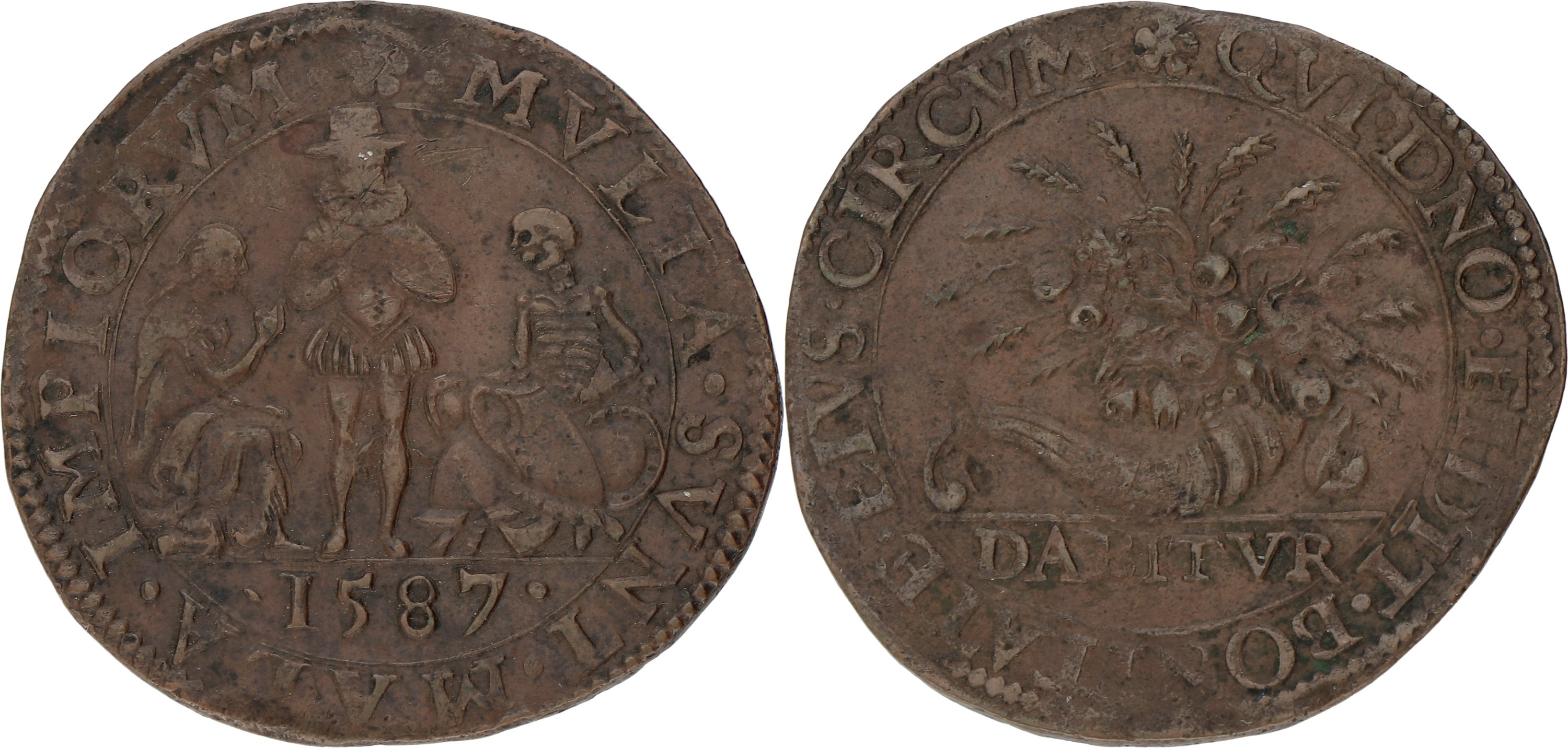 Noordelijke Nederlanden. Dordrecht. 1587. Hongersnood in de Zuidelijke Nederlanden, overvloed in de Noordelijke staten. F / VF.