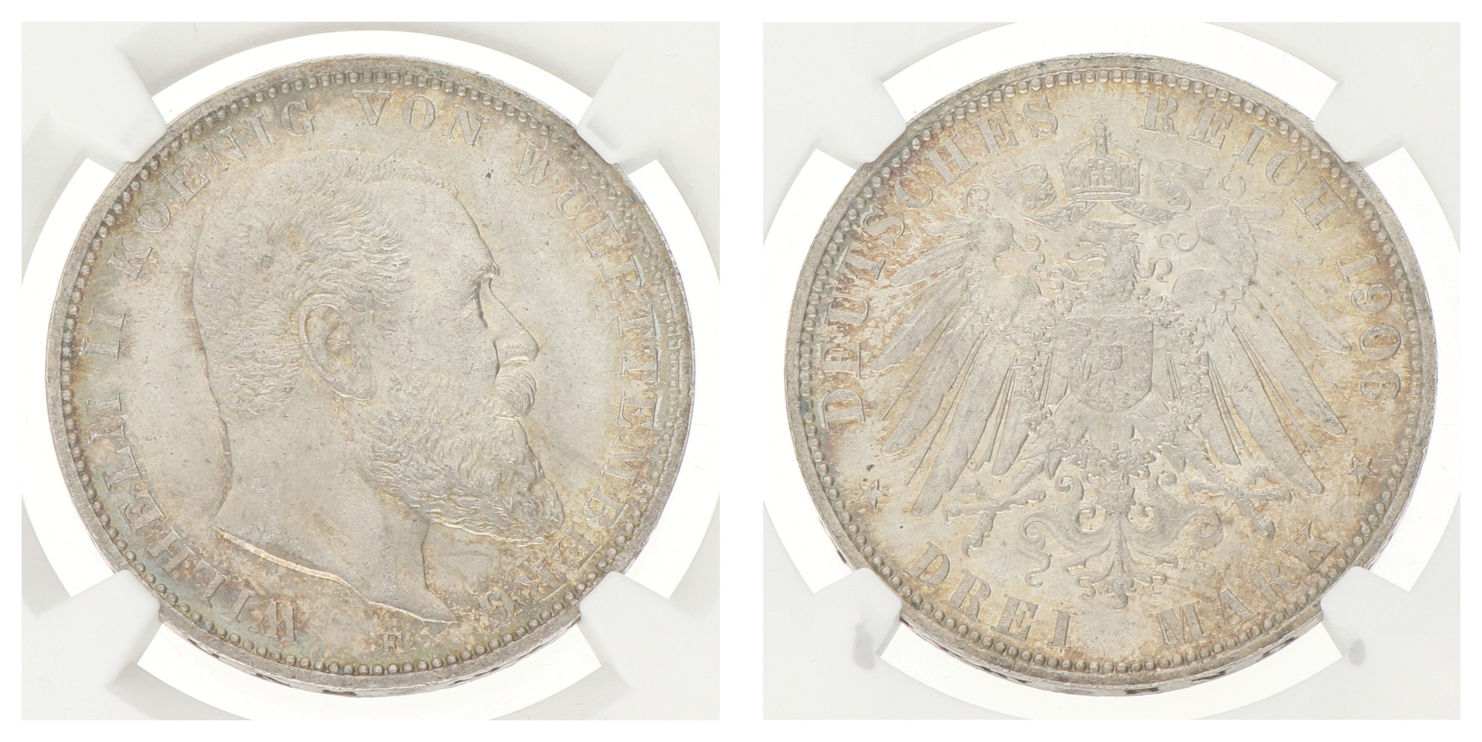 German states. Württemberg. Wilhelm II. 3 Mark. 1908 F. MS 65.