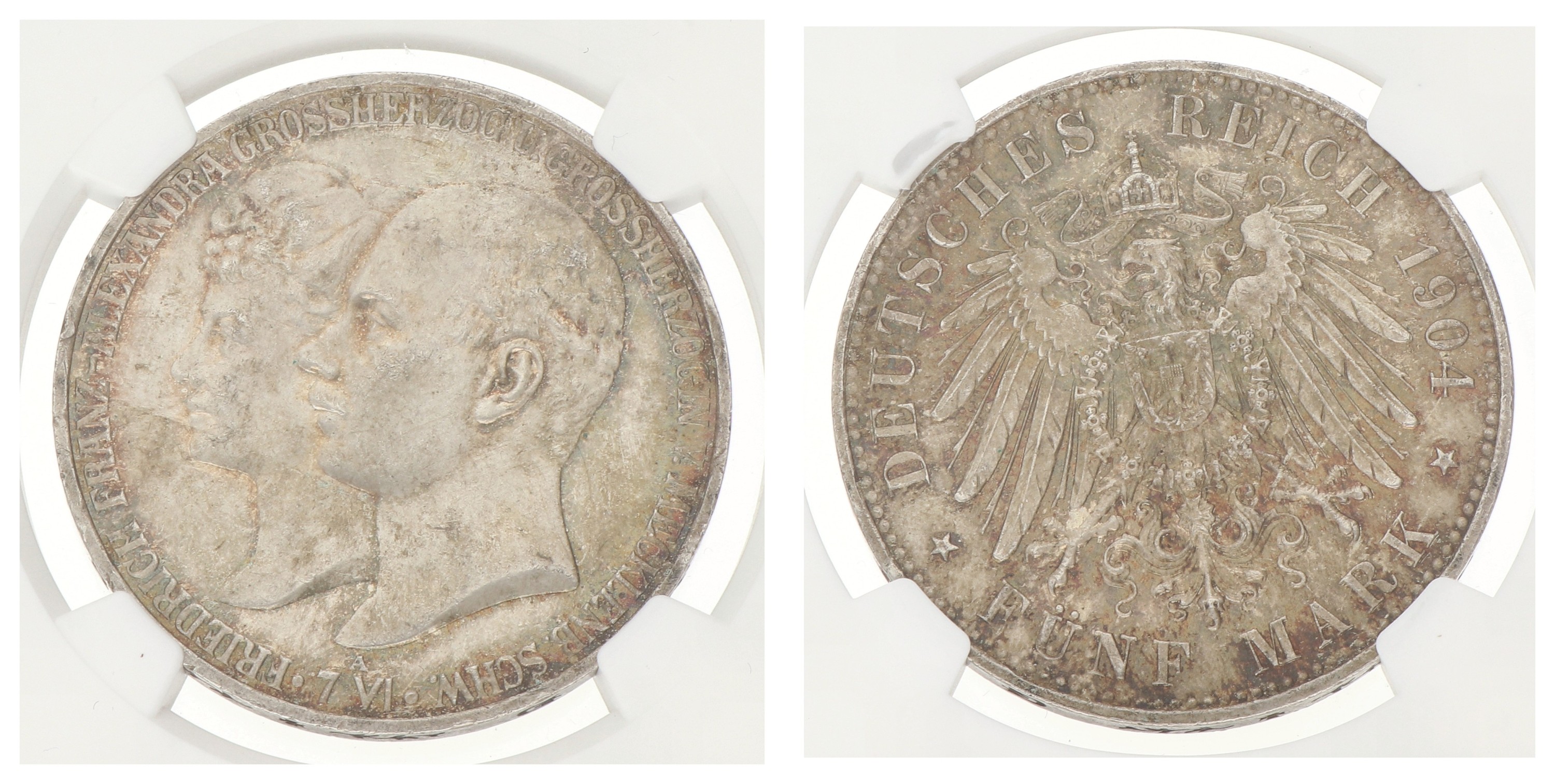 Goudwisselkantoor auction: German states. Mecklenburg-Schwerin. Friedrich Franz. 5 Mark - Mariage. 1904 A. MS 64.
