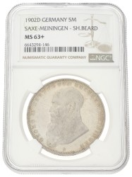 German states. Saxe-Meiningen. 5 Mark - Long beard. 1902 D. MS 63 +.