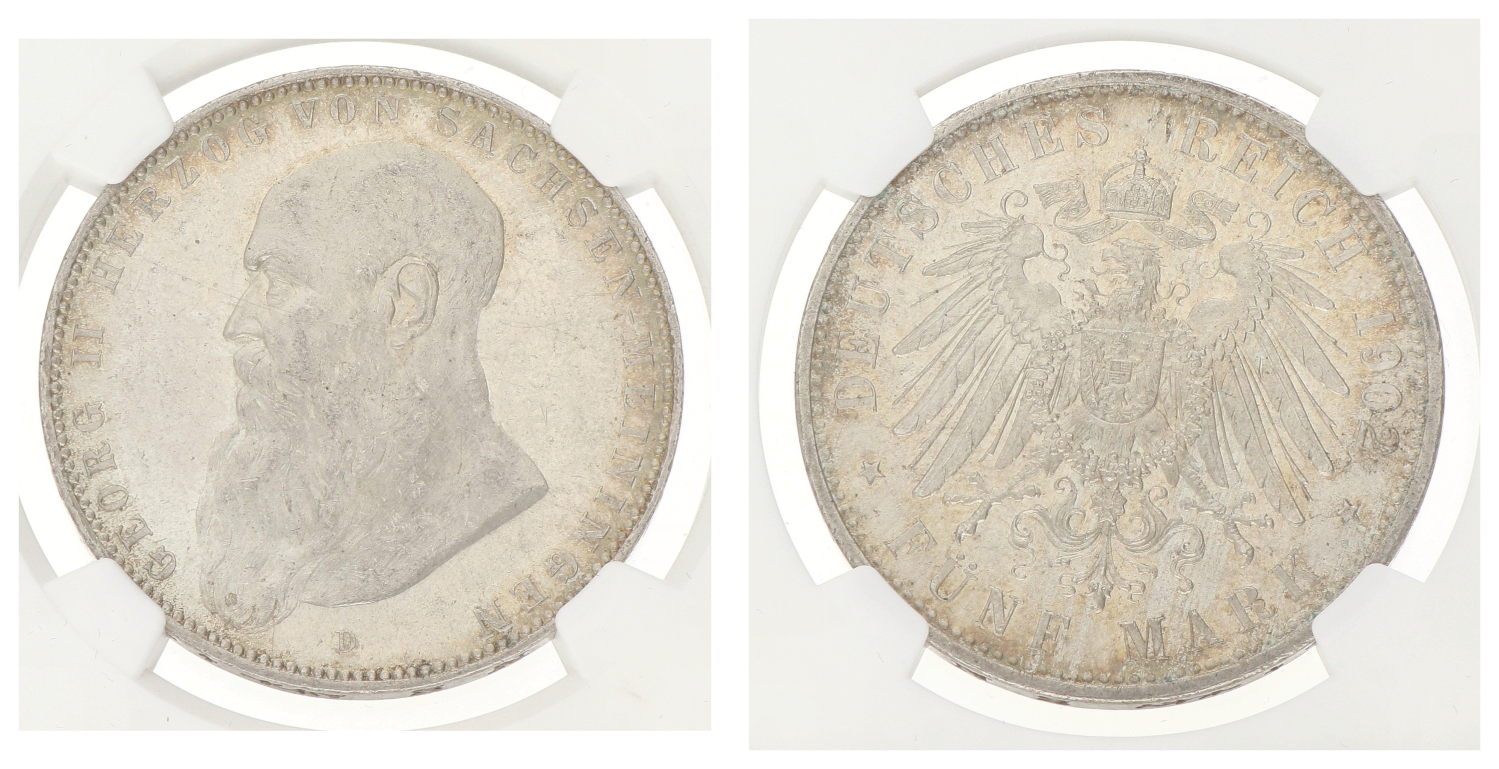 German states. Saxe-Meiningen. 5 Mark - Long beard. 1902 D. MS 63 +.