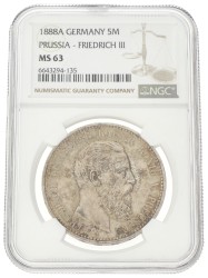 German states. Prussia. Friedrich III. 5 Mark. 1888 A. MS 63.
